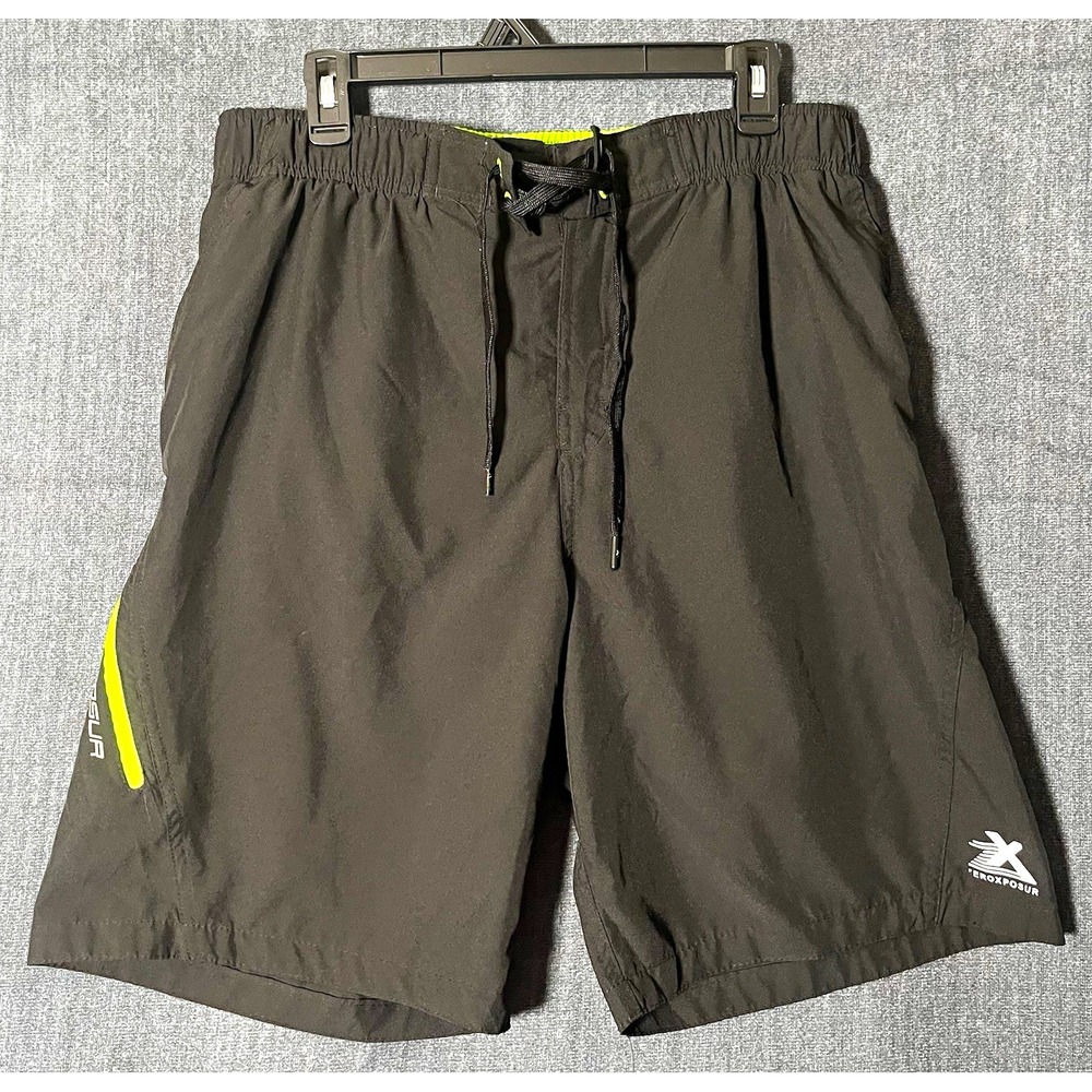 ZeroXposur Men's Swim Trunks Shorts Size L Large Black Neon Green Board Shorts